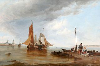 CIRCLE OF GEORGE DODGSON CALLOW (1829-1875), COASTAL SCENE WITH FISHERFOLK,