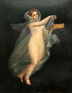 ITALIAN SCHOOL (19TH CENTURY), CLASSICAL NYMPH, indistinctly signed, oil on