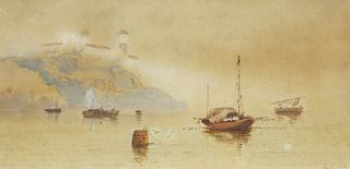 EDWARD ST JOHN (1880-1920), COASTAL SHIPPING AND RIVER LANDSCAPE, A PAIR, e