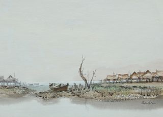 BOON LEAU (VIETNAMESE, 20TH CENTURY), A PAIR OF RIVER LANDSCAPES, both sign