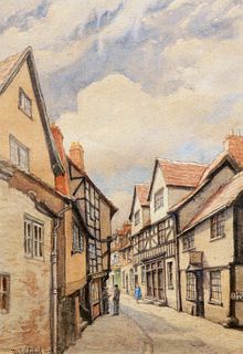 TOM WHITEHEAD (1886-1959), STREET SCENE, signed and dated 1958 lower left, 