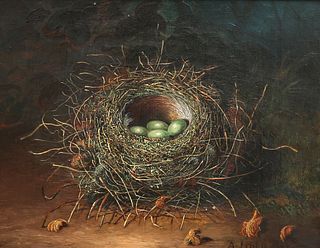 ATTRIBUTED TO ABEL HOLD (1815-1896), STILL LIFE OF A NEST WITH EGGS, signed