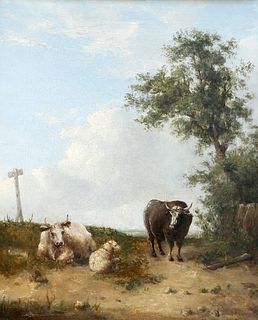 CIRCLE OF WILLIAM SHAYER (1787-1879), CATTLE AND SHEEP AT REST ON A COUNTRY