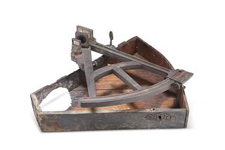 AN ENGLISH BRASS-MOUNTED EBONY SEXTANT, 19TH CENTURY, boxed. 35cm (a/f)