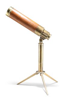 AN ENGLISH LACQUERED BRASS AND LEATHER LIBRARY TELESCOPE WITH 2-INCH REFRAC