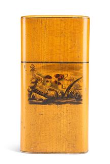 A 19TH CENTURY SATINWOOD CIGAR CASE, rounded rectangular with pull-off cove