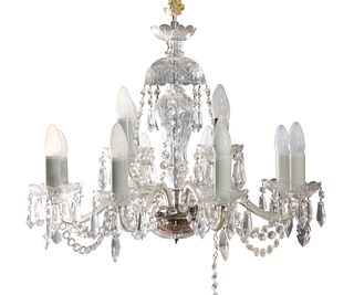 A GEORGIAN STYLE LUSTRE-DROP CHANDELIER, with two tiers of twelve lights. L