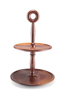 A LIGNUM VITAE TWO-TIER CAKESTAND, EARLY 20TH CENTURY, each circular "dish"