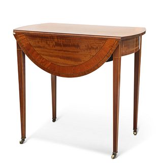 A GEORGE III STYLE SATINWOOD BANDED MAHOGANY PEMBROKE TABLE, CIRCA 1900, th