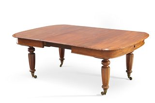 A VICTORIAN MAHOGANY WIND-OUT EXTENDING DINING TABLE, the moulded rectangul