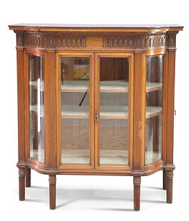 AN ADAM STYLE MAHOGANY VITRINE, 19TH CENTURY, the breakfront case with conc