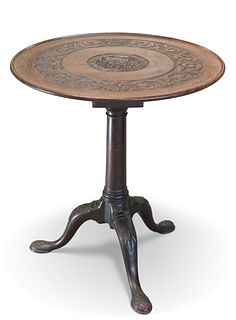 AN 18TH CENTURY MAHOGANY TILT-TOP TRIPOD TABLE, the dished circular top now