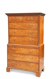 A GEORGE III MAHOGANY CHEST ON CHEST, the upper section with moulded projec
