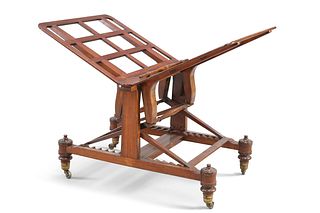 AN EARLY VICTORIAN MAHOGANY FOLIO STAND, of characteristic form with adjust