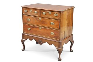 AN 18TH CENTURY AND LATER FRUITWOOD CHEST ON STAND, the moulded rectangular
