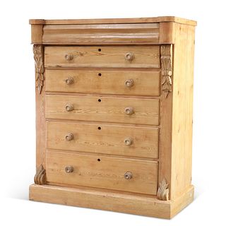 A LARGE VICTORIAN PINE CHEST OF DRAWERS, with frieze drawer over five long 