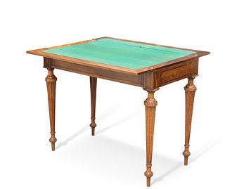 A GOOD FRENCH PATENTED WALNUT GAMING TABLE, LATE 19TH CENTURY, the quarter-