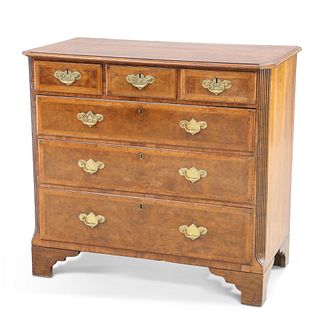 A WALNUT AND OAK CHEST OF DRAWERS, 18TH CENTURY AND LATER, the rectangular 
