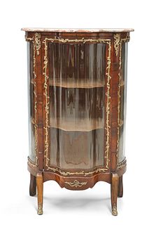 A LOUIS XV STYLE GILT-METAL MOUNTED AND MARBLE-TOPPED KINGWOOD VITRINE, of 