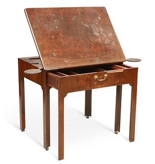 A GEORGE III MAHOGANY ARCHITECTS TABLE, the moulded rectangular top with ro