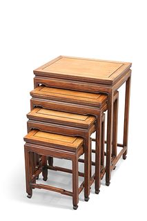 A SET OF FOUR CHINESE HARDWOOD NESTING TABLES, each with rectangular top an
