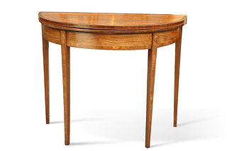 A GEORGE III ROSEWOOD CROSSBANDED AND INLAID MAHOGANY FOLDOVER CARD TABLE, 