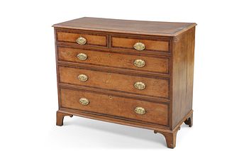 A GEORGE III MAHOGANY CROSS-BANDED OAK CHEST OF DRAWERS, the moulded rectan
