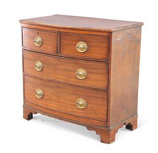 A SMALL REGENCY MAHOGANY BOW-FRONT CHEST OF DRAWERS, with two short over tw