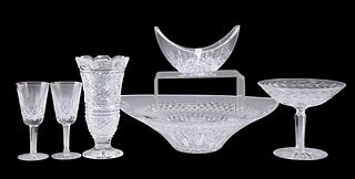 SIX PIECES OF WATERFORD GLASS, including A LARGE FLARED OVAL BOWL, 9cm by 3
