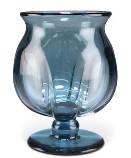 A KOSTA BLUE GLASS VASE, CIRCA 1930, designed by Elis Bergh, the dimpled bo