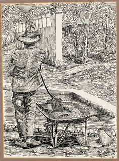 Raoul Dupoux, Untitled, Gardener, Pen and Ink