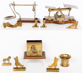 2 Brass Scales and 10 Brass Desk Articles