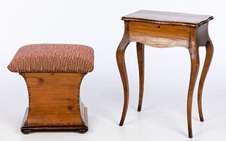 Pine Stool and Rosewood Side Table