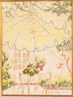 Myrtle Jones, Garden Scene, Marker Drawing