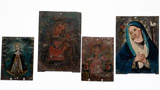 4 Mexican Small Painted Metal Panels 