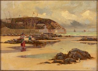 John Brett, Mussel Gatherers, Cornwall, O/C, 1888