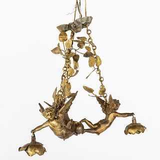 Gilt Metal Three-Light Chandelier, 19th Century