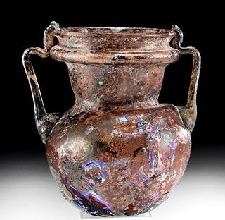 Roman Glass Jar w/ Trailed Handles Aubergine