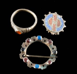 3 Roman / Medieval Tin Copper, Brass, & Silver Jewelry