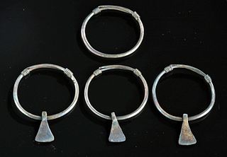 Four Viking Silver Temple Rings w/ Triangular Danglers
