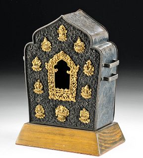 Early 20th C. Tibetan Gilt Silver Gau / Prayer Box
