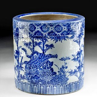 Early 20th C. Japanese Blue / White Transfer Jardiniere