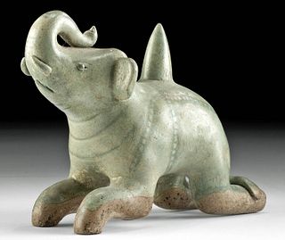 15th C. Thai Glazed Pottery Candle Holder - Elephant