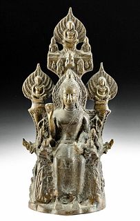 19th C. Thai Brass Buddha Enthroned, ex-Museum