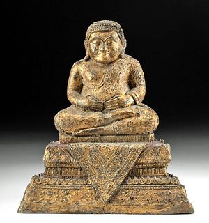 19th C. Thai Gilt Brass Sankachai Buddha, ex-Museum