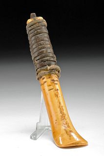 19th C. Inuit Walrus Ivory & Copper Hide Piercing Tool