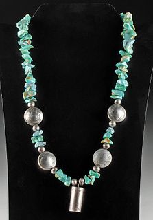 20th C. Navajo Buffalo Nickels & Turquoise Necklace
