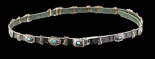 20th C. Navajo Silver & Turquoise Concha Belt, T. Tso