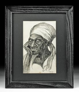 Framed & Signed 1963 Baussan Portrait of Haitian Woman