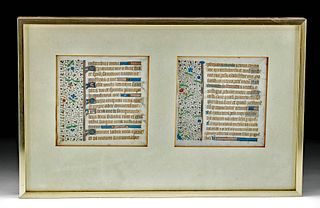 Framed Pair of 15th C. European Vellum Manuscript Pages
